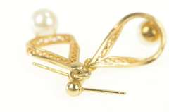 14K Yellow Gold Pearl Vintage Filigree Dangle Tear Drop Earrings