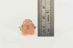 14K Yellow Gold Carved Coral Flower Rose Hibiscus Cocktail Ring