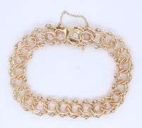 Vintage Yellow Gold Double Loop Charm Bracelet