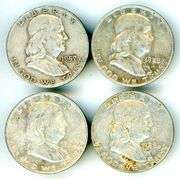 4 Different Silver Franklin Half Dollars 1957-D-1963-D