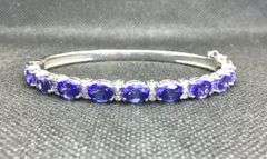 LUXURIOUS TANZANITE AND DIAMOND 14K WHITE GOLD BANGLE
