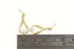 14K Yellow Gold Pearl Vintage Filigree Dangle Tear Drop Earrings