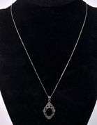 Black Onyx And Marcasite Pendant Necklace In Sterling Silver