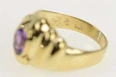 14K Yellow Gold Retro Puffy Amethyst Swirl Twist Design Ring