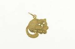 14K Yellow Gold Diamond Cut Sleeping Cat Kitty Kitten Charm/Pendant