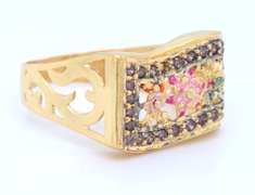 Incredible 21kt Set of Flower Enamel Necklace and Ring and Earrings