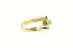 14K Yellow Gold Diamond Emerald Squared Slant Bypass Ring