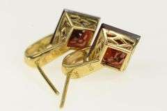 14K Yellow Gold Princess Garnet Dangle Vintage Ornate Stud Earrings