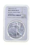 MS67 MINT ERROR 2000 American Silver Eagle - REV Struck Thru - NGC