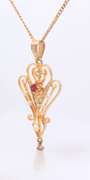 Fabulous Yellow Gold Edwardian Peal and Ruby Pendant Necklace