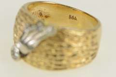 14K Yellow Gold 1940's Diamond Floral Leaf Diamond Cut Band Ring