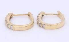 Sparkling Yellow Gold Bagguette and Round Brilliant Cut Diamond Huggie Earrings