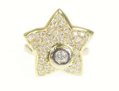 14K Yellow Gold 1.50 Ctw Diamond Pave Star Statement Ring