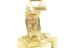 10K Yellow Gold Retro Oval Diamond Squared Huggies Hoop Earrings