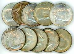 Ten Assorted 40% Silver Kennedy Half Dollars