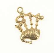 9K Yellow Gold 3D Bag Pipe Trad. Scottish Instrument Charm/Pendant