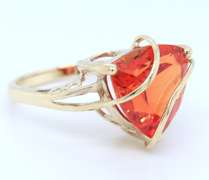 Wonderful Yellow gold Trillion Orange Sapphire and Diamond Fancy Ring