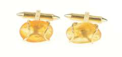 18K Yellow Gold Raw Amber Cabochon Vintage Men's Cuff Links