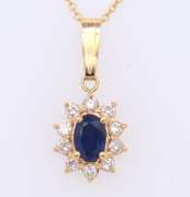 Wonderful Sapphire w Diamond Halo Pendant on Chain