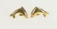 14K Yellow Gold Dolphin Ocean Animal Vintage Stud Earrings