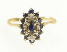 10K Yellow Gold Sapphire Diamond Halo Classic Statement Ring