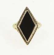 10K Yellow Gold Art Deco Black Onyx Filigree Elaborate Ring