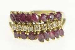 14K Yellow Gold Natural Ruby Diamond Squared Statement Band Ring