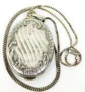 Antique French Sterling Sliding Mirror Pendant & Chain