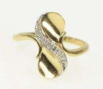 14K Yellow Gold Vintage Wavy Diamond Curvy Statement Ring