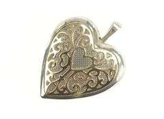 Sterling Silver 14k Gold Filigree Heart Photo Picture Locket Pendant