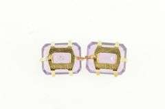 14K Yellow Gold Emerald Cut Amethyst Retro Classic Stud Earrings