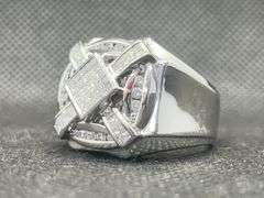 MENS 14K WHITE GOLD PRINCESS CUT AND ROUND DIAMOND CROSS PINKY RING (1.50 C.T. T.W.)
