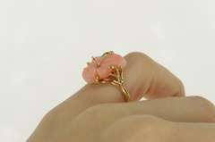 14K Yellow Gold Carved Coral Flower Rose Hibiscus Cocktail Ring