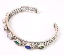 Multi-Gem Cuff Bracelet In Sterling Silver