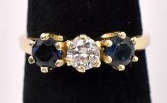 Simply Beautiful Blue Sapphire And Diamond In 14K Yellow Gold