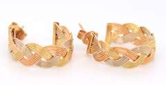 Handsome 18kt Tri Color Gold Hoop Earrings