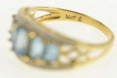 14K Yellow Gold Emerald Cut Blue Topaz Diamond Accent Ring