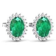 Solid 14 Kt White Gold Emerald & Diamond Earrings
