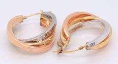 Wonderful 3 Tone Gold Cross over Hoop Earrings