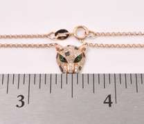 Tsavorite Garnet And Diamond Jaguar Head Pendant In 14K Rose Gold