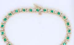 Wonderful Synthetic Emerald and Diamond S Link Bracelet in Yellow Gold