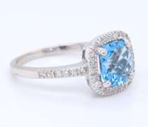 Attractive White Gold Checkerboard Blue Topaz and Diamond Ring