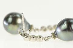 Sterling Silver Dark Grey Pearl CZ Dangle Classic Statement Earrings