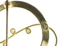 14K Yellow Gold 1960's Retro Diamond Swirl Scroll Statement Pin/Brooch