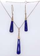 Set of Vintage 925 Sterling Silver Lapis Necklace and Dangle Earrings