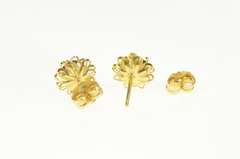 14K Yellow Gold Garnet Retro Flower Vintage Stud Earrings