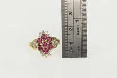 10K Yellow Gold Oval Natural Ruby Diamond Cluster Statement Ring