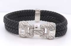 Judith Ripka Cubic Zirconia 925 Sterling Silver Black Rubber Bracelet