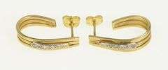 14K Yellow Gold Ornate Diamond Oval Semi Hoop Vintage Earrings