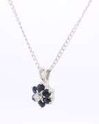 Stunning White Gold Sapphire and Diamond Flower Pendant on Chain Necklace
